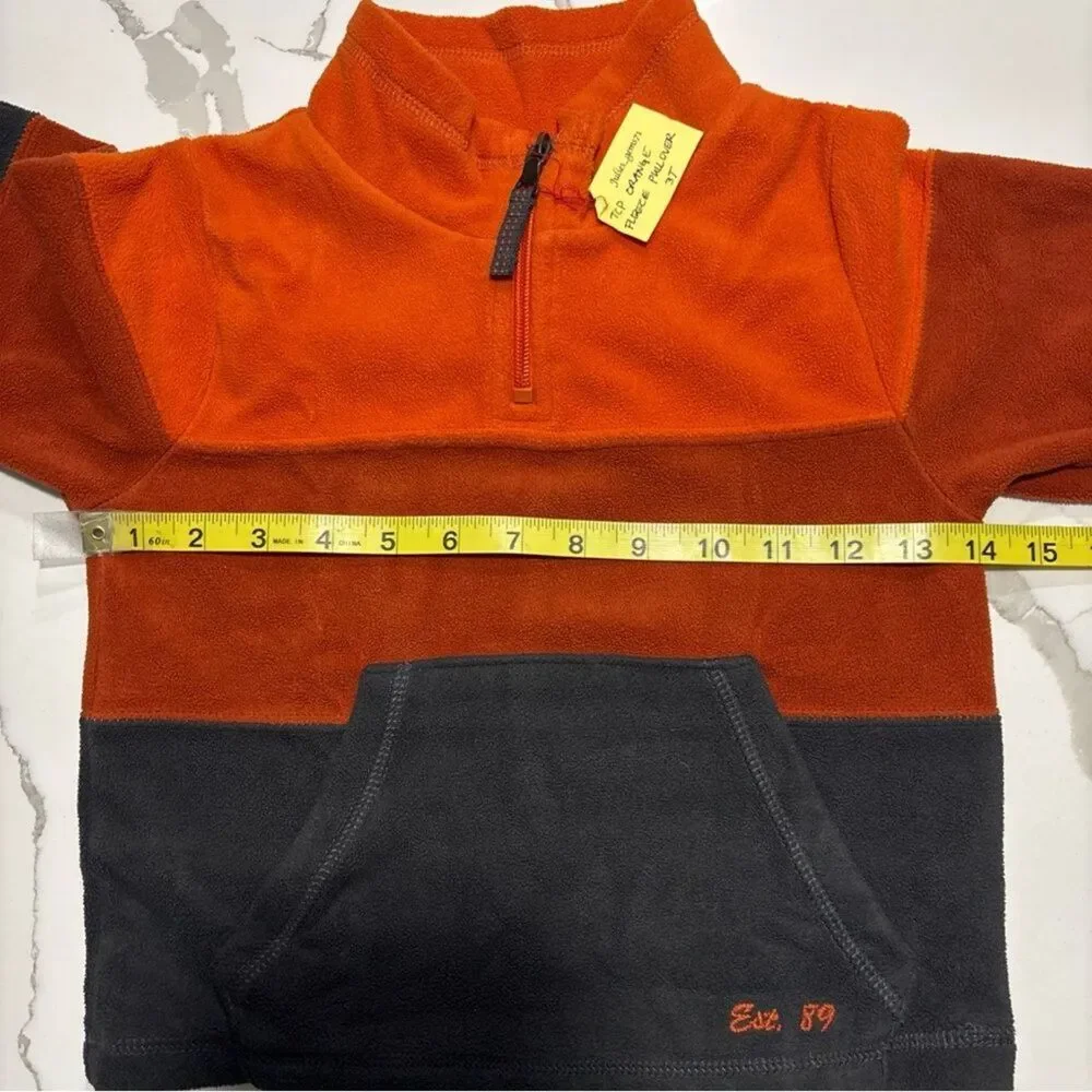 The Children's Place Boys Orange Pullover Fleece Stripe 1/4 Zip Sweatshirt 3T